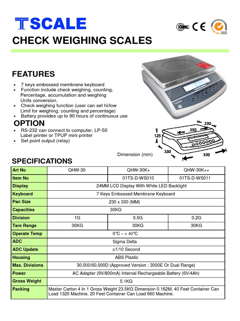 7-Key Check Weighing Scale Features | PDF