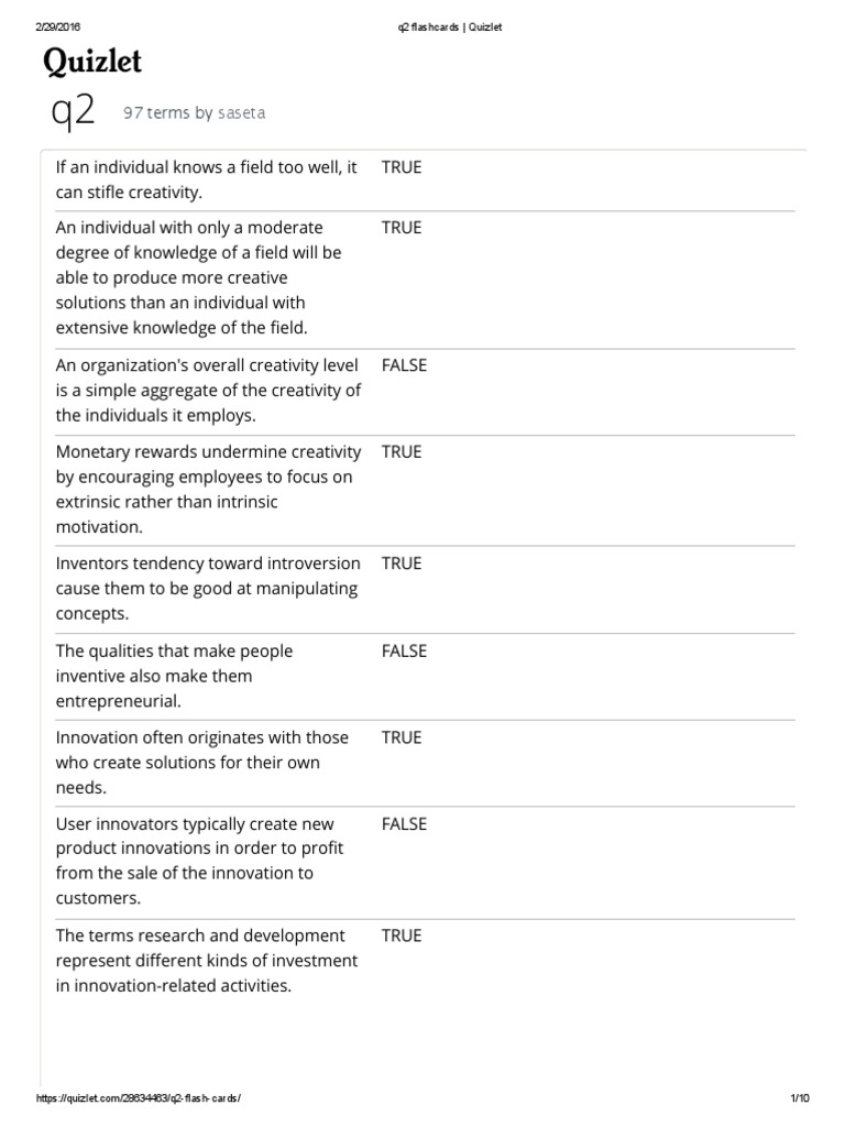 TRUE FALSE q2 Flashcards - Quizlet | PDF | Innovation | Research And  Development