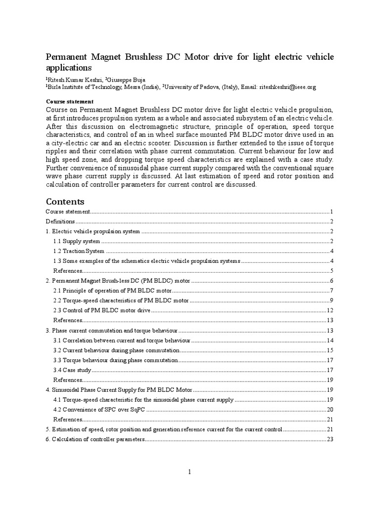Lecture Notes On Permanent Magnet Brushless DC Motor Drive For Light ...