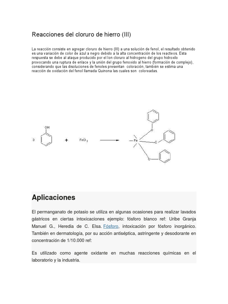 Reacciones Del Cloruro de Hierro Átomos Sustancias