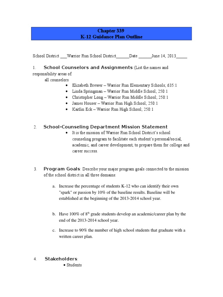 Warrior Run School District PDF School Counselor Individualized