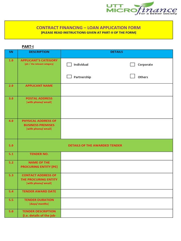 Contract Financing Loan Application Form | PDF | Securities (Finance ...
