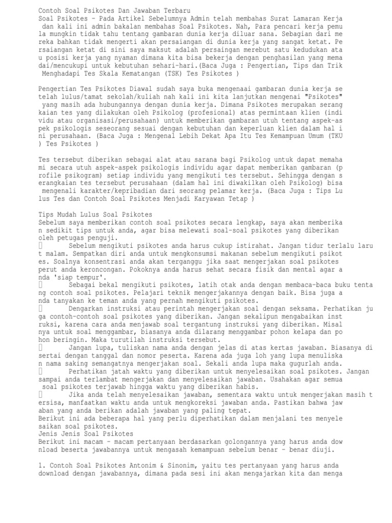 Tes Psikotes Dan Jawabnya
