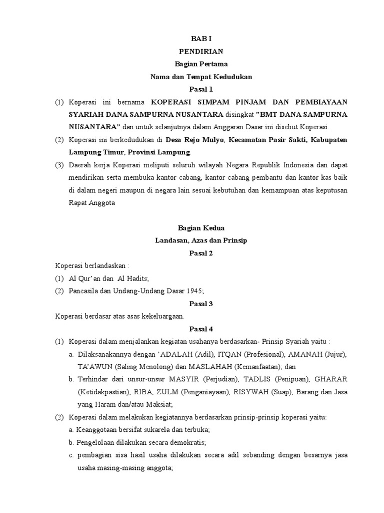 Anggaran Dasar Koperasi