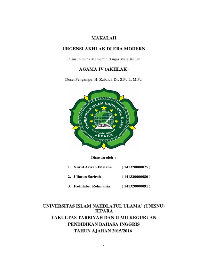 Makalah Akhlak Urgen Modern