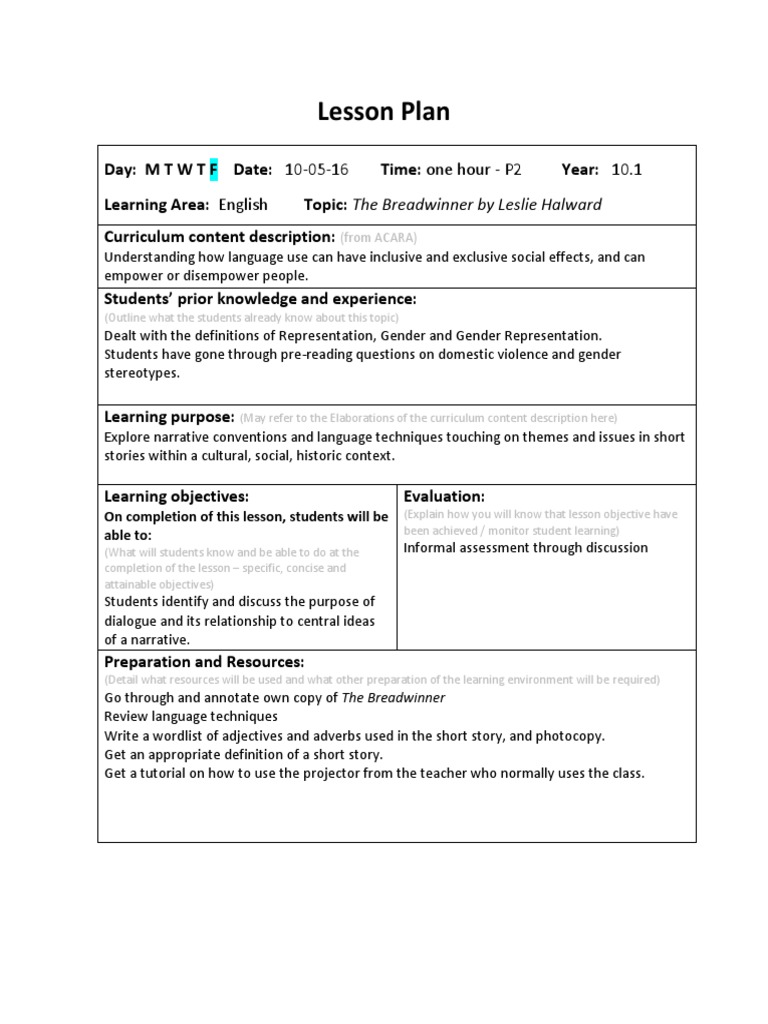 Lesson Plan 10 1 Fri Lesson Plan Curriculum