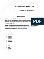 Analysis of Consumer Behavior Regarding Virtual Products: Questionnaire