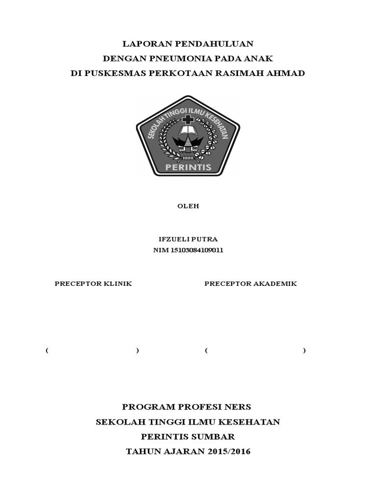 Laporan Pendahuluan Pneumonia Pada Anak Laporan Pendahuluan Pneumonia Pada Anak