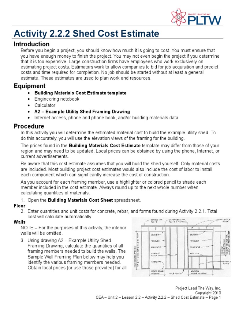 Act 2 2 2 Shed Cost Estimate | PDF | Framing (Construction) | Roof