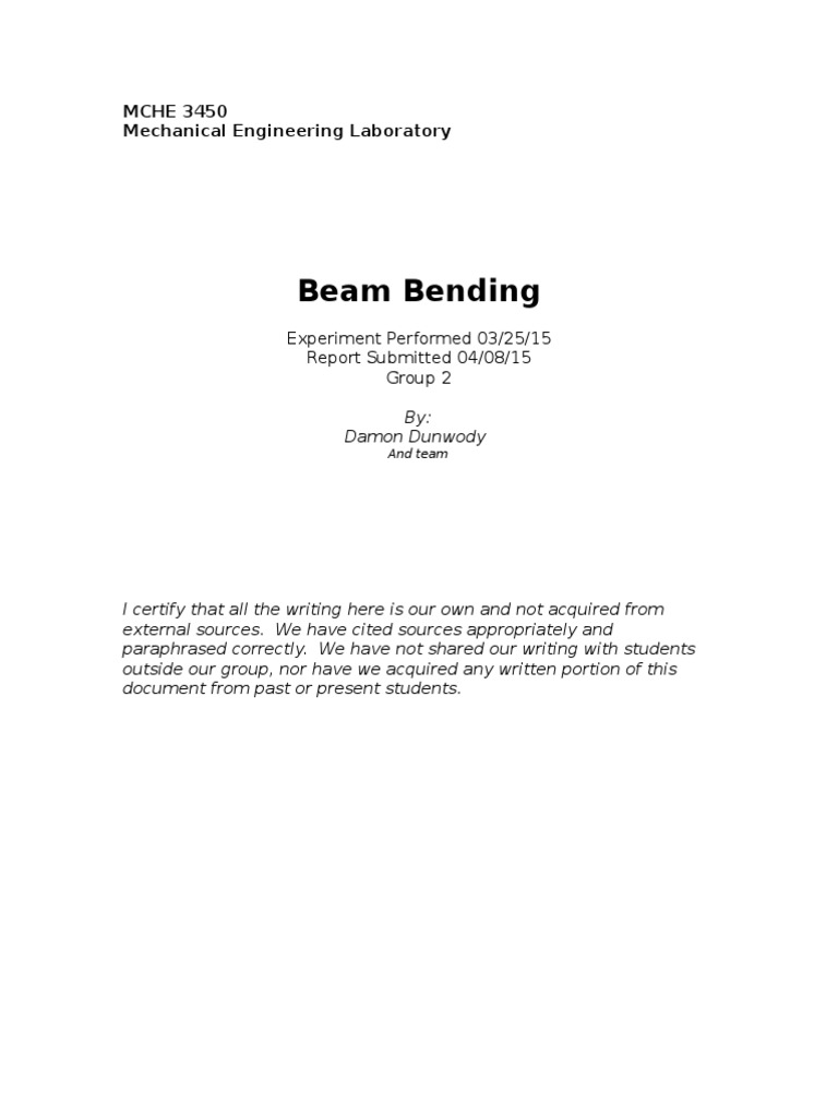 Beam Bending Lab Report PDF Beam (Structure) Bending