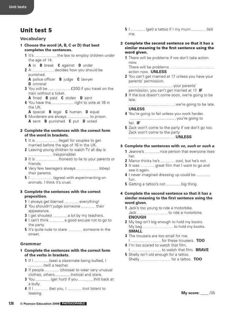 Junior Explorer 5 Unit 2 Test Unit 5 Test