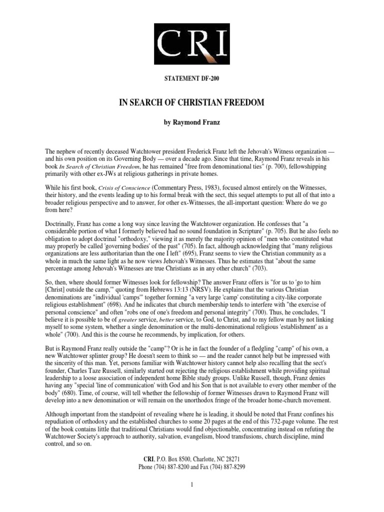 In Search of Christian Freedom: by Raymond Franz | PDF | Christian