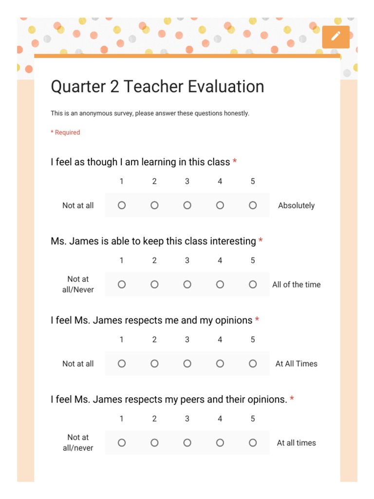 Q2 Teacher Evaluation Survey | PDF