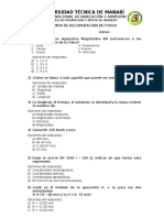 EXAMEN RECUPERACIÓN FÍSICA UNIVERSIDAD TÉCNICA MANABÍ