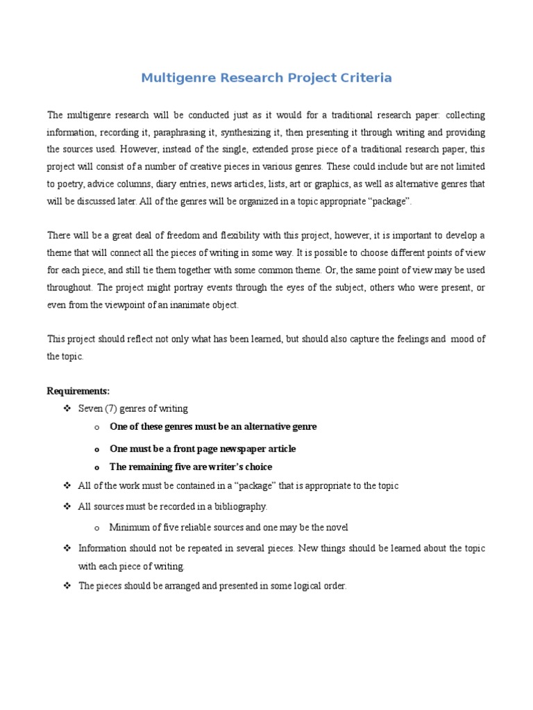 Multigenre Research Project Guidelines | PDF | Genre | Newspapers