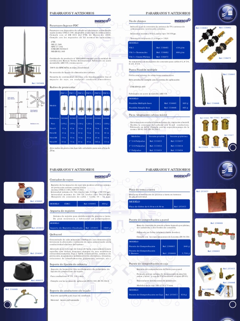 Pararrayos Ingesco PDC y Accesorios | PDF | Cobre | Ingeniería de ...