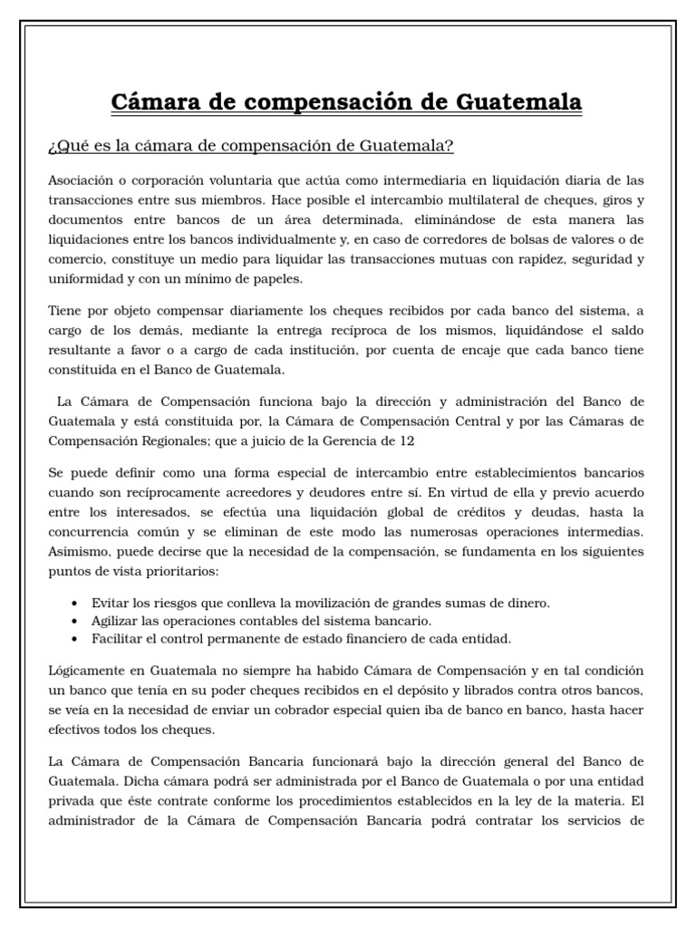 Cámara de Compensación de Guatemala Cheque