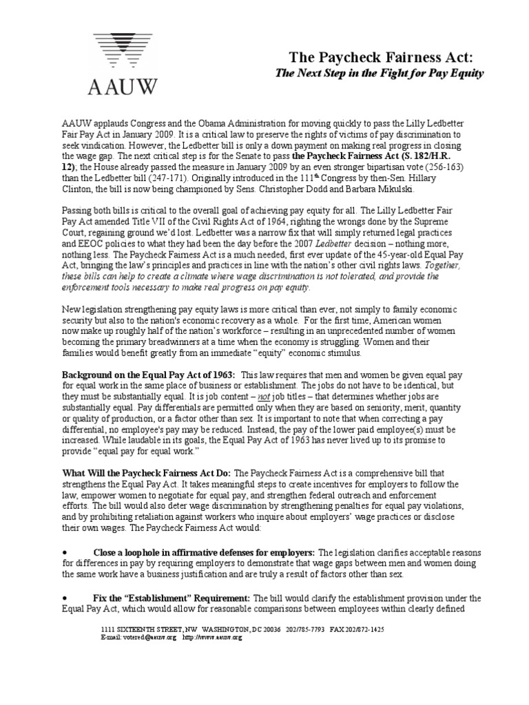 AAUWPFAtalkingpts4 15 10 | PDF | Equal Pay For Equal Work | Employment