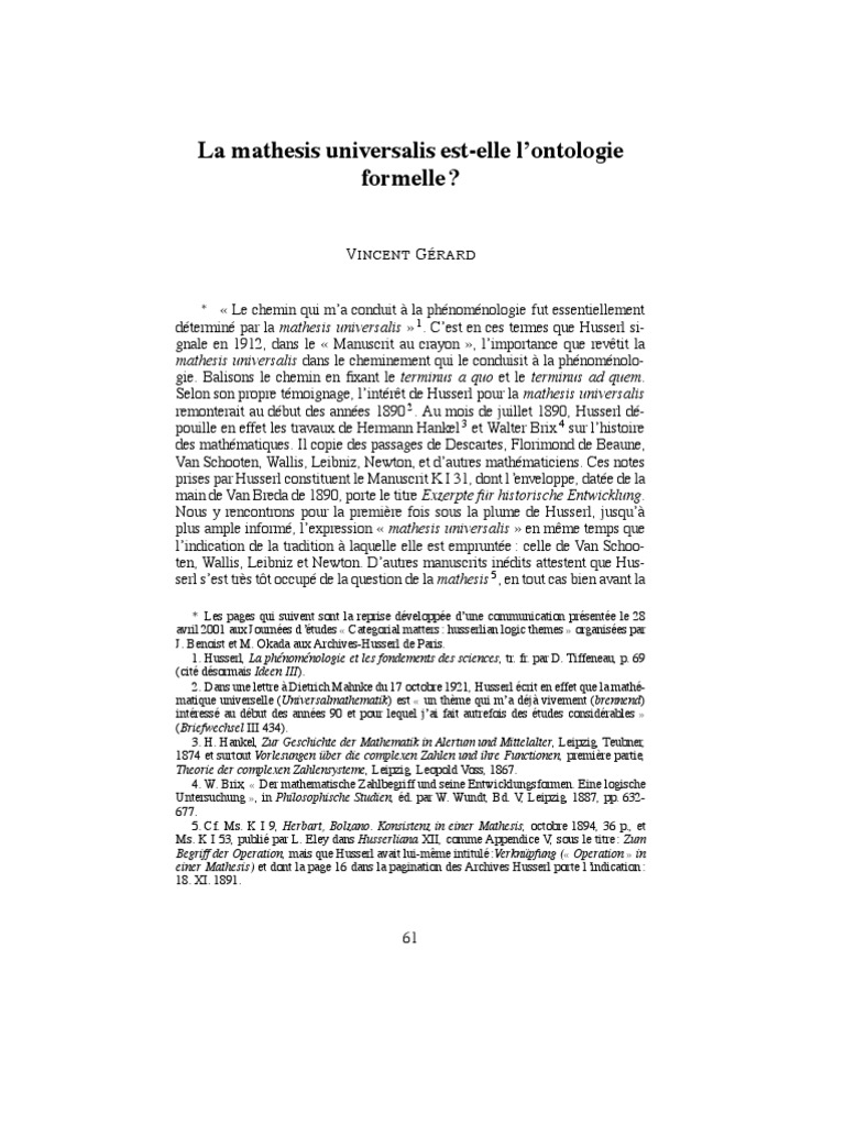 Mathesis Universalis et Ontologie Formelle | PDF | Edmund Husserl ...