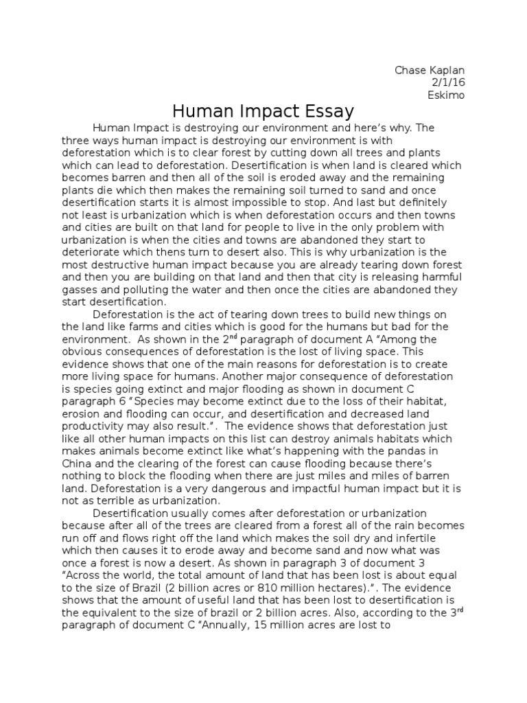 human impact essay Deforestation Human Impact On The Environment
