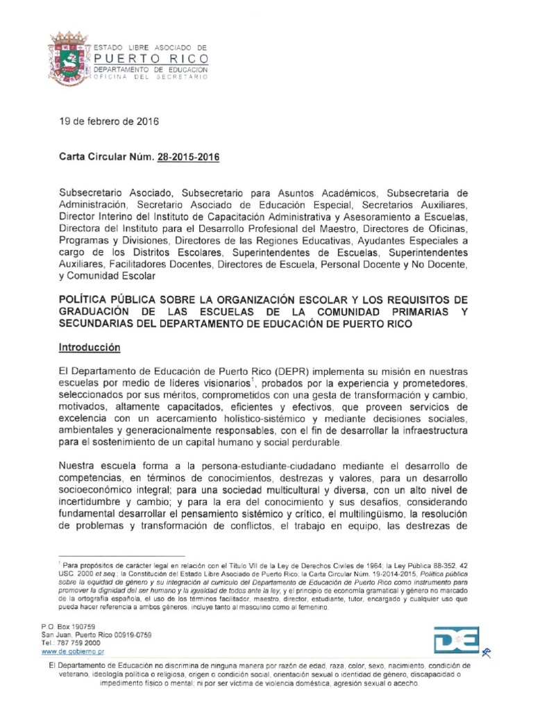 Carta Circular 2820152016 Política Pública sobre la Organización