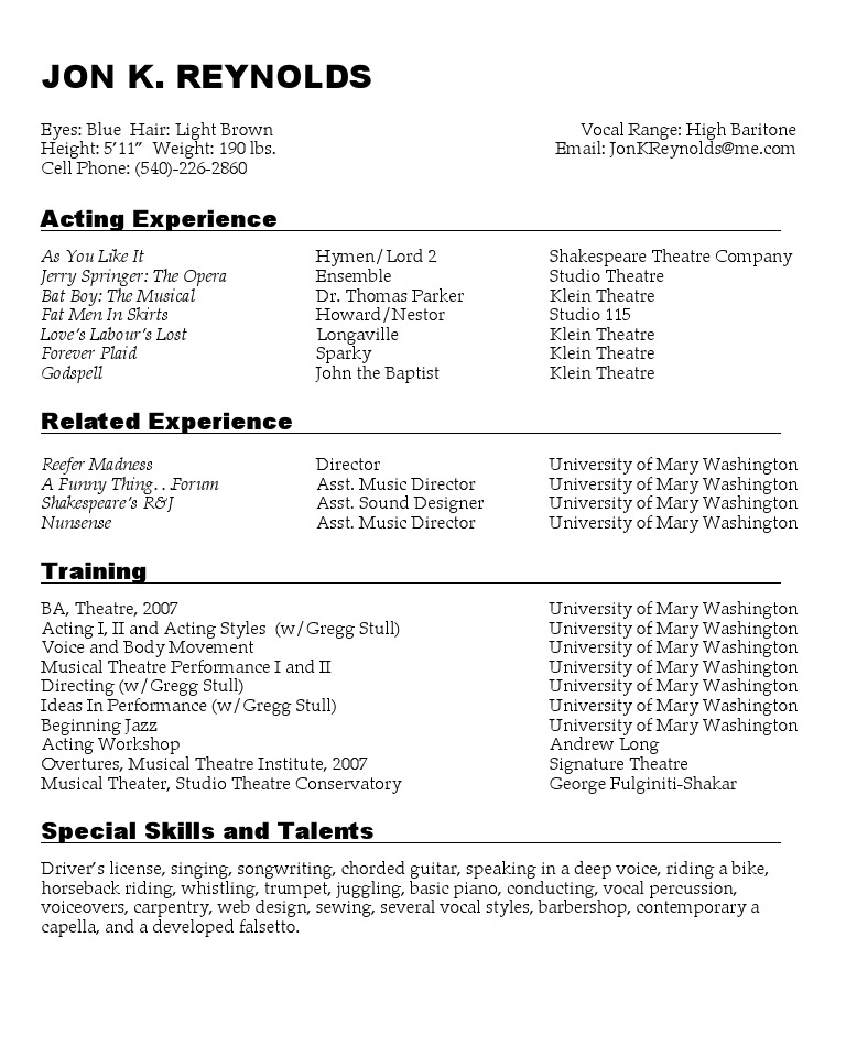 Theatre Resume PDF Singing - 1705189657
