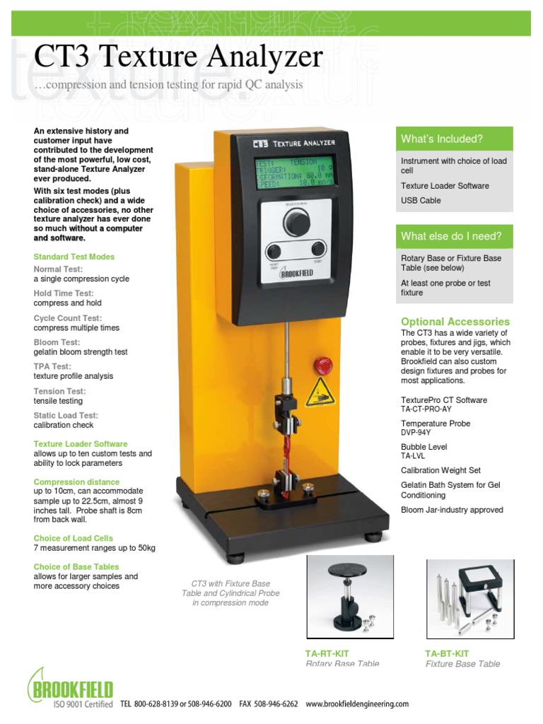 Brookfield CT3 Texturometro Press PDF Deformation (Mechanics