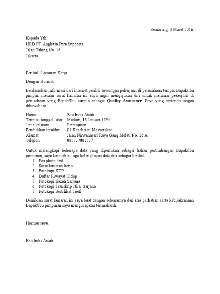 Download 81+ Contoh Surat Lamaran Kerja Quality Assurance Gratis Terbaru