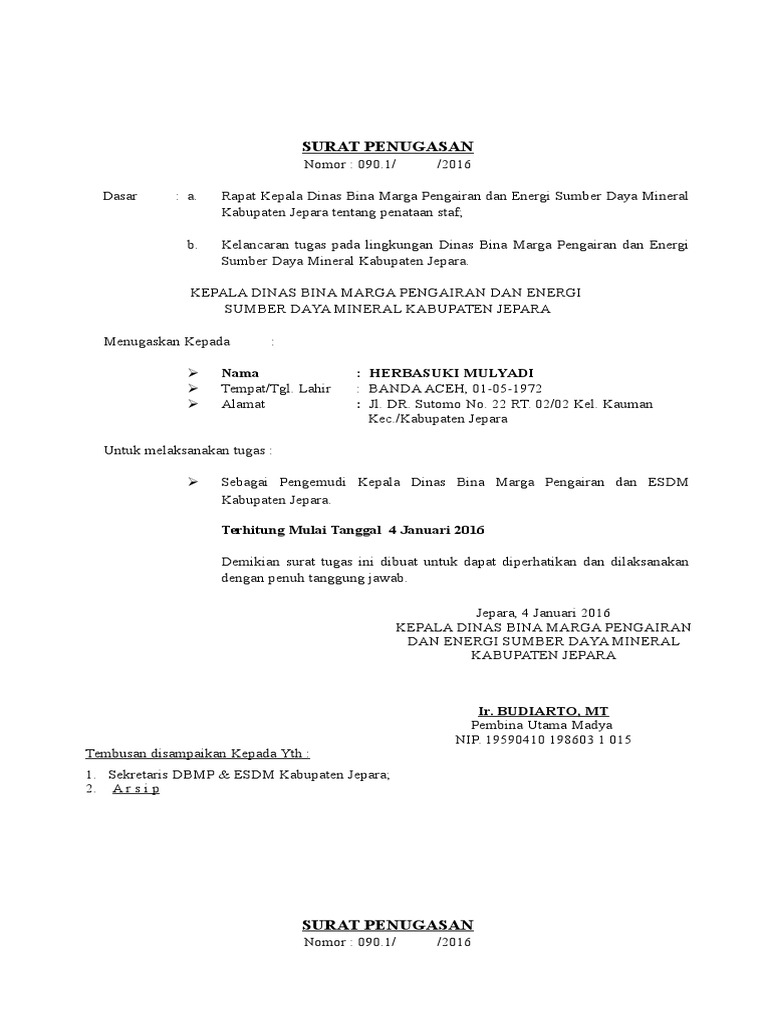 SURAT PENUGASAN PHL Sekretariat 2016
