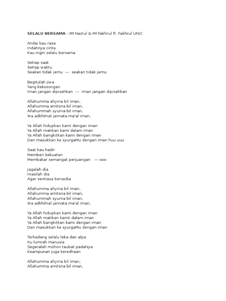 Lirik Lagu Selalu Bersama Pdf