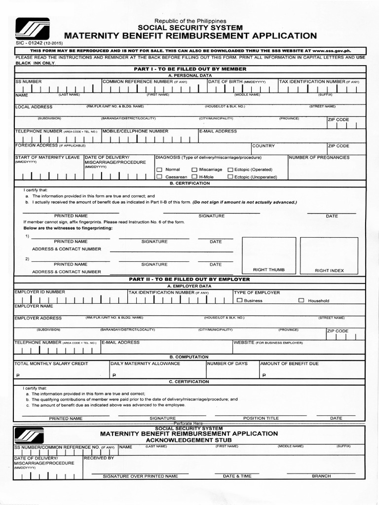 SSSForms Maternity Reimbursement | PDF