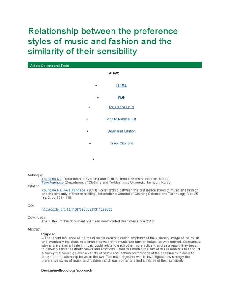 Relationship Between The Preference Styles of Music and Fashion and The ...