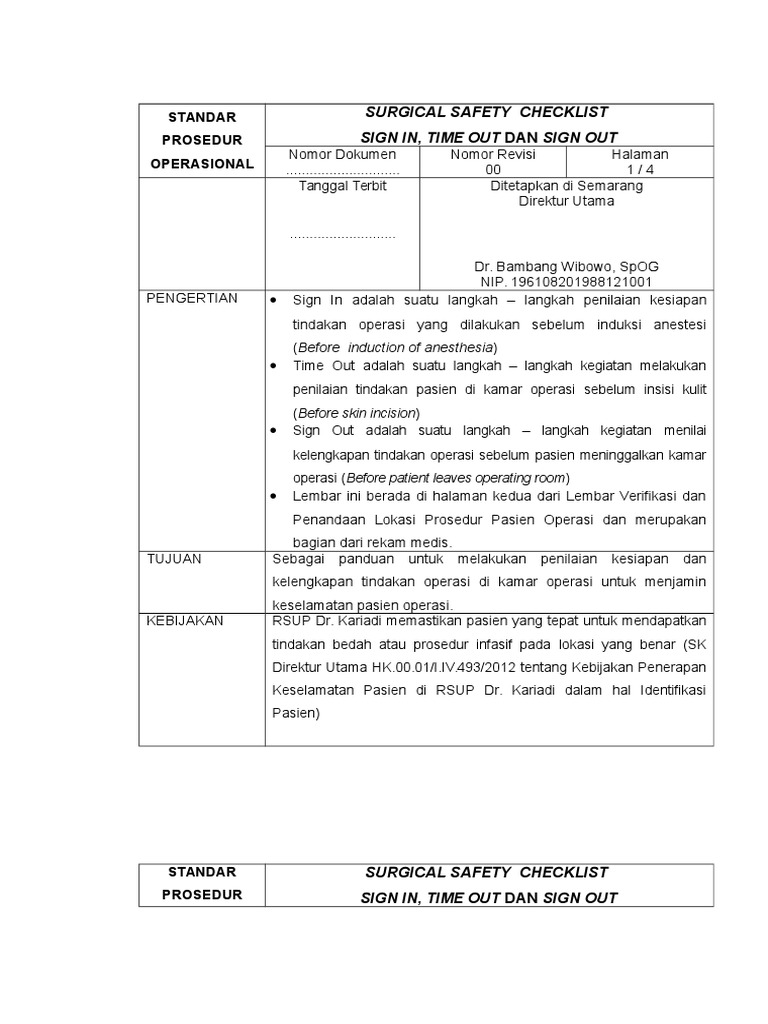 SPO Surgical Safety Chekclist Sign In, Time Out & Sign Out (RS Kariadi ...