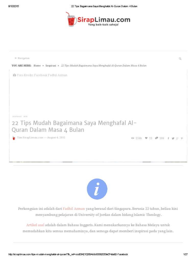 22 Tips Bagaimana Saya Menghafal Al Quran Dalam 4 Bulan Pdf