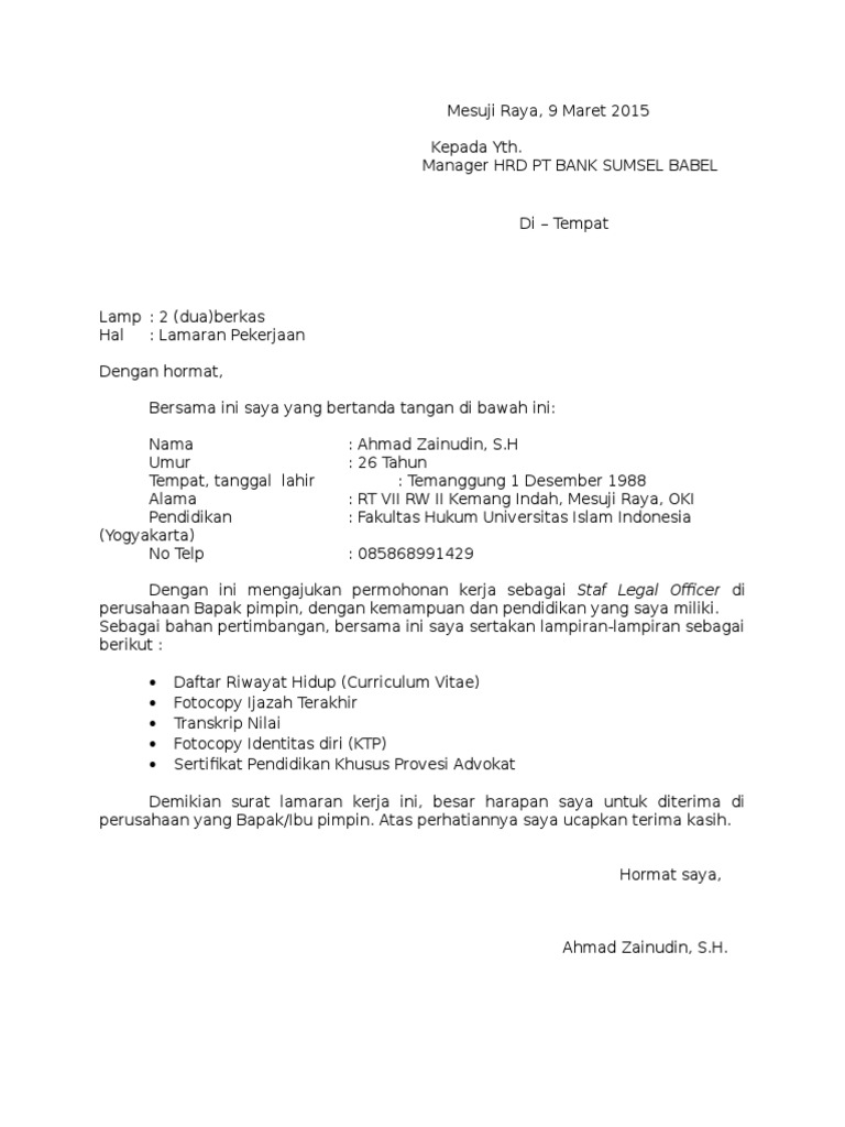 27+ Contoh Surat Lamaran Bank - Kumpulan Contoh Gambar