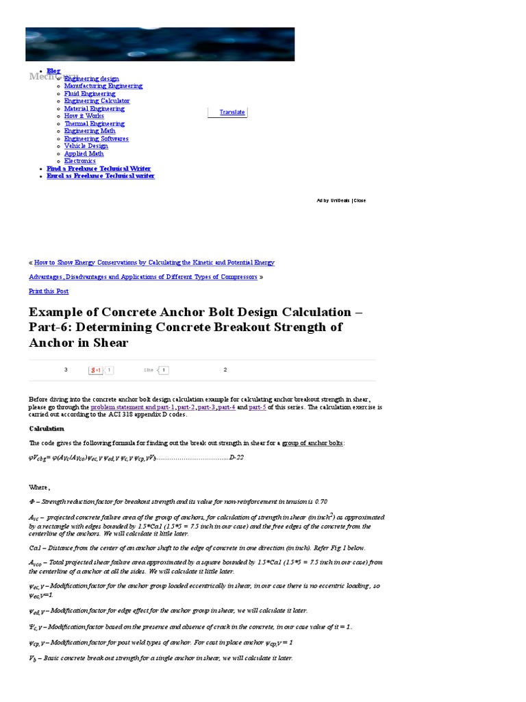 Concrete Anchor Foundation Bolt Design Calculations With Example