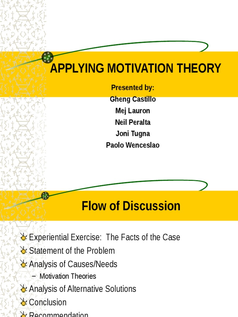 Applying Motivation Theory: Presented By: Gheng Castillo Mej Lauron