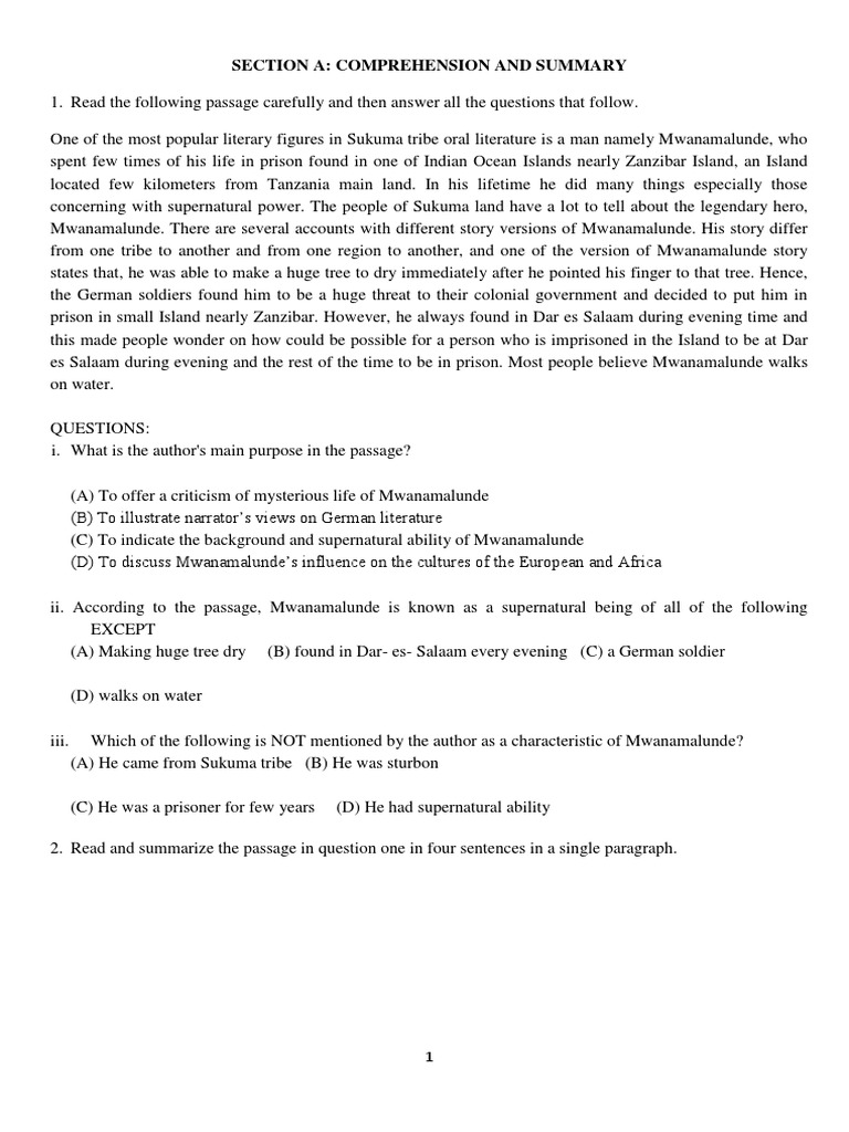 Reading Comprehension and Summary PDF