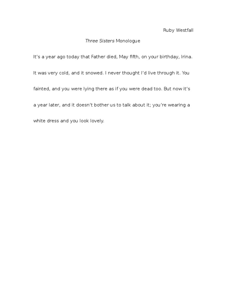 Three Sisters Monologue Pdf
