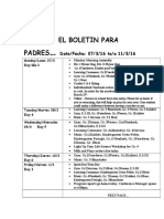 El Boletin para Padres: Date/Fecha: 07/3/16 To/a 11/3/16