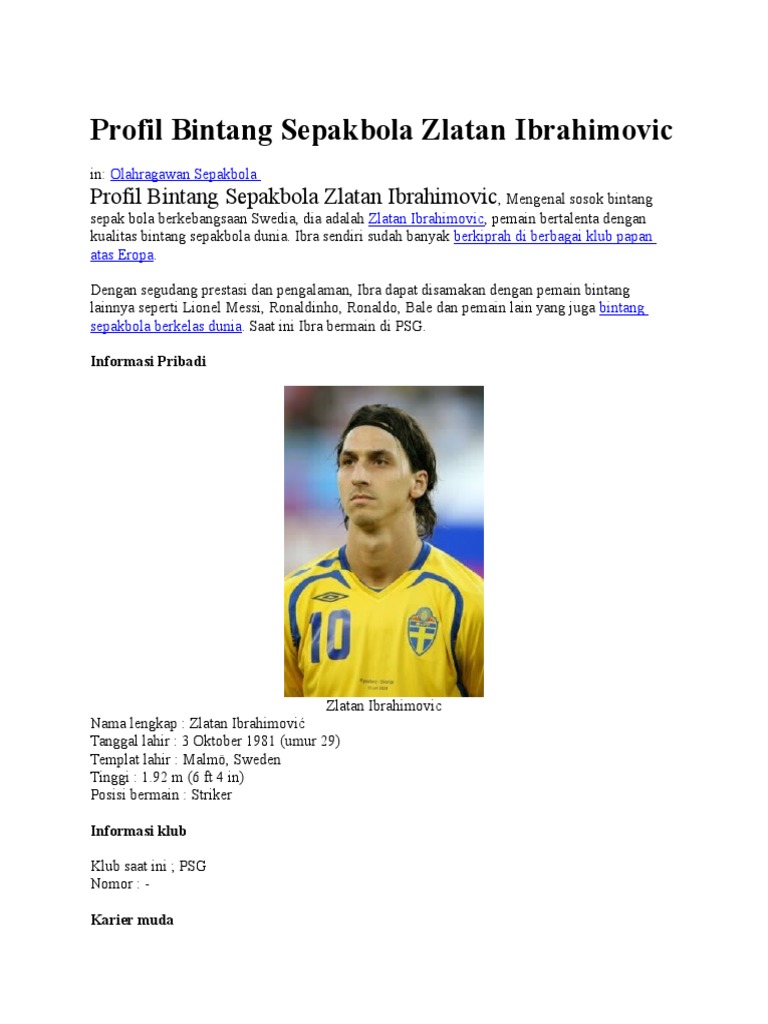 Profil Bintang Sepakbola Zlatan Ibrahimovic
