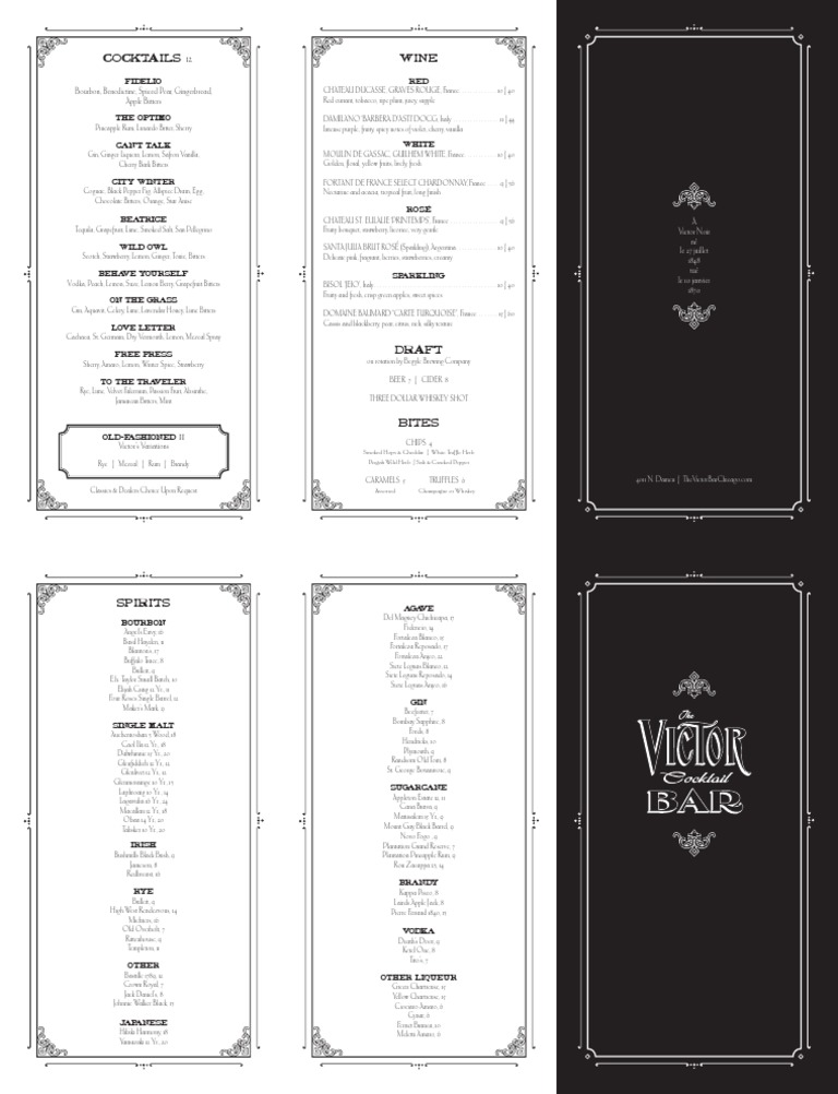 Victor Bar Menu | PDF | Cooking, Food & Wine | Home & Garden