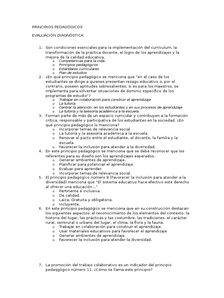 Principios Pedagógicos en Educación | PDF | Compartir | Plan de estudios