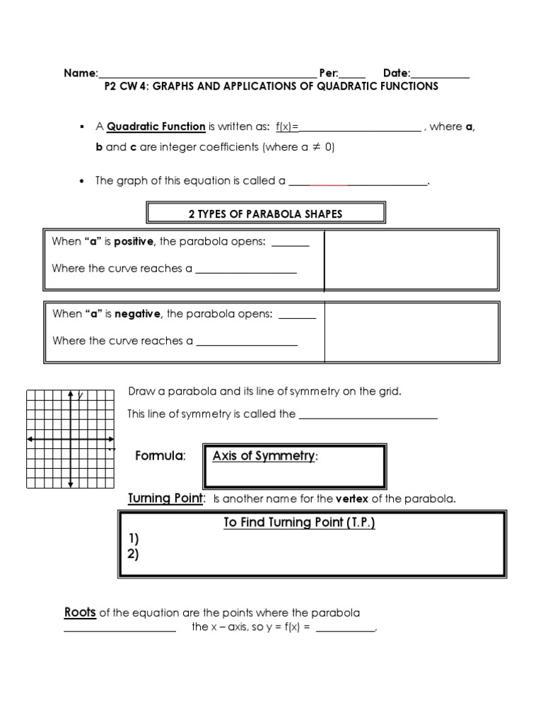 p2 cw4 Graphs and Applications of Quadratic Functions | PDF | Quadratic ...