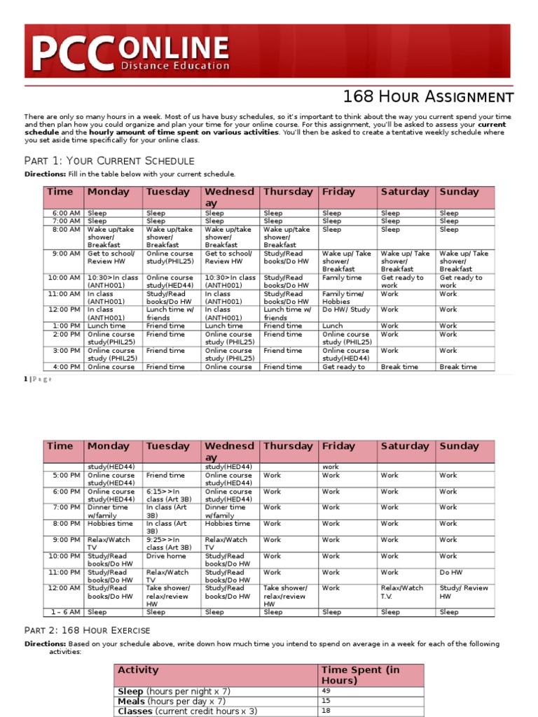 168 Hour Assignment | PDF | Academic Term | Workweek And Weekend