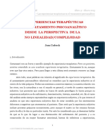 Las Experiencias Terapéuticas en El Tratamiento Psicoanalítico Desde La Perspectiva de La No Linealidad Complejidad