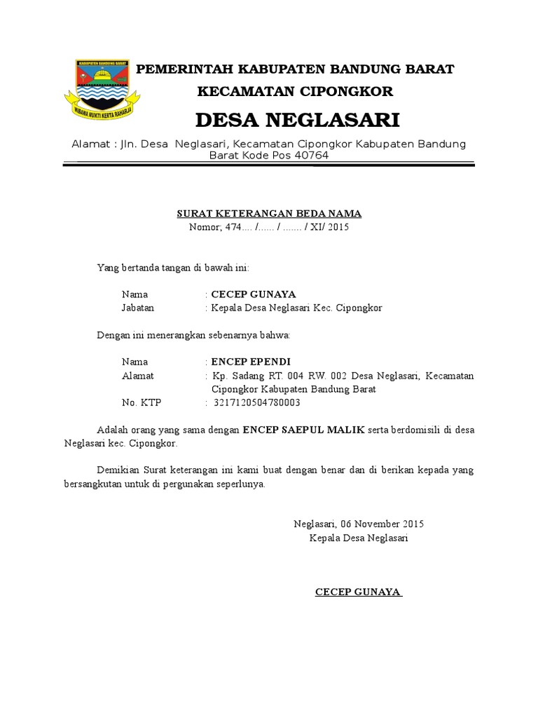Contoh Surat Keterangan Beda Nama Buku Nikah Pdf - IMAGESEE