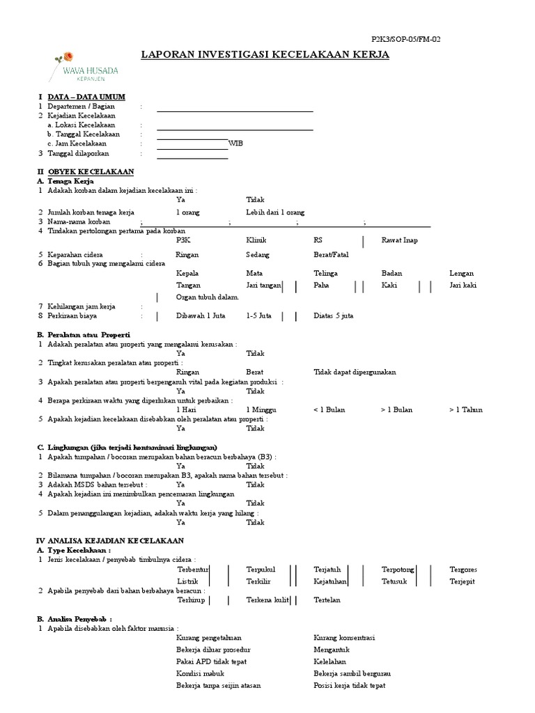 Form Kecelakaan Kerja Rumah Sakit