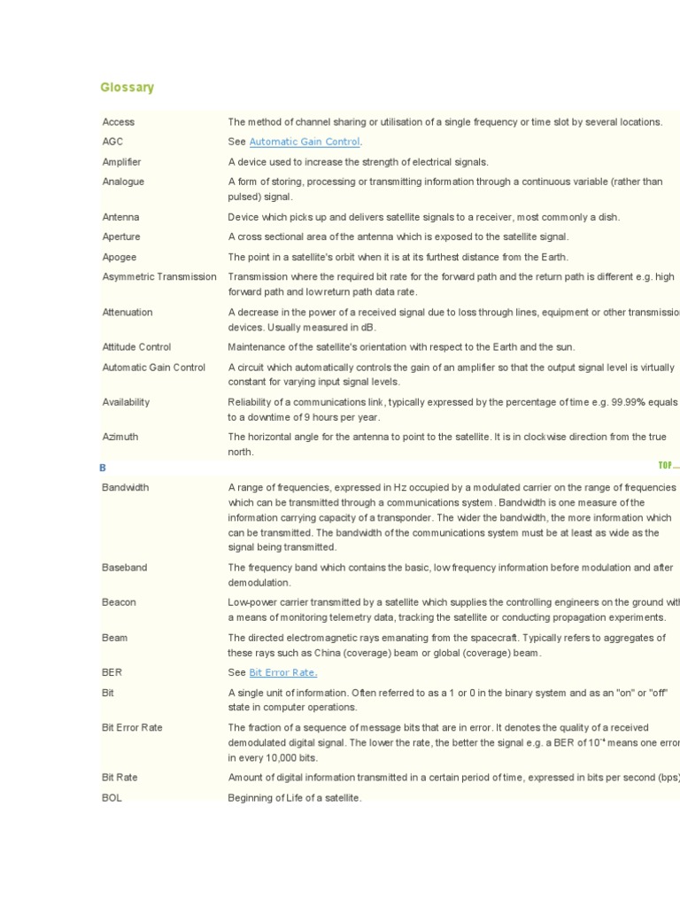 Satellite Glossary PDF Bandwidth (Signal Processing) Satellite
