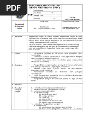 Sop Pengambilan Sampel Air Dam Doc
